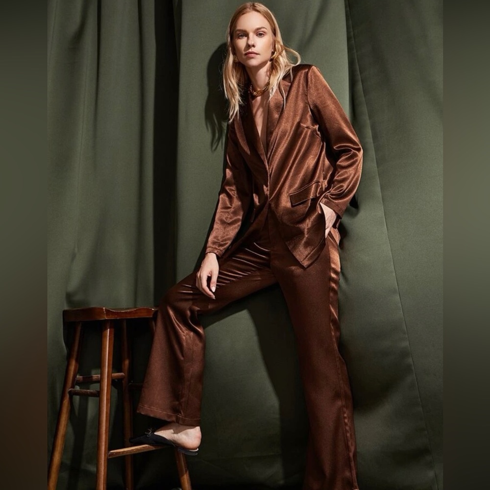SOLD!!Satin Blazer and Flare Leg Pant Suit